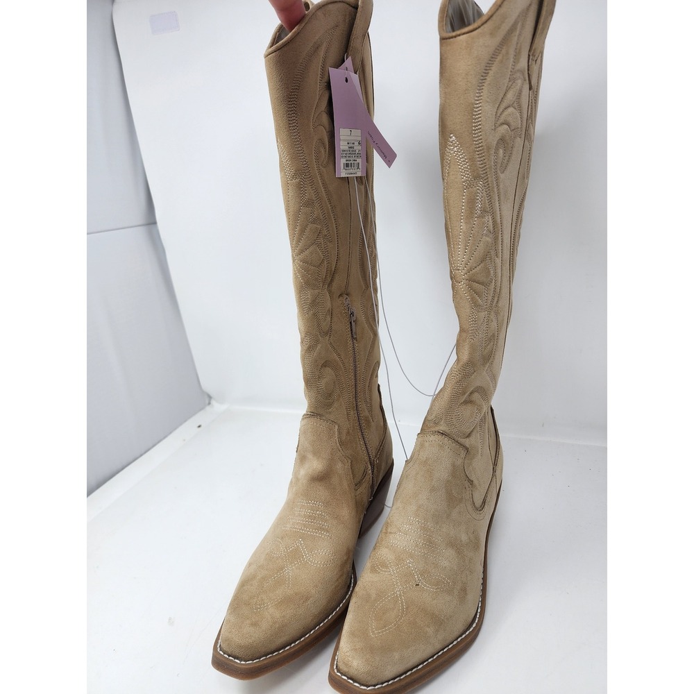 Universal Thread Tan Suede Western Knee-High Heeled Boots - Picture 5 of 13